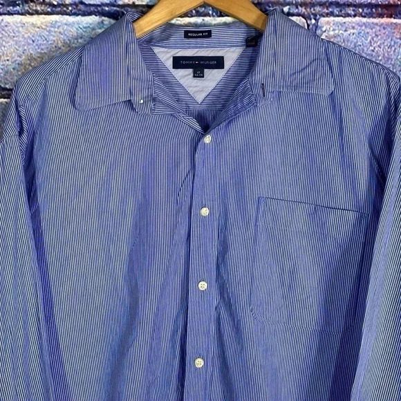 Tommy Hilfiger Blue Button Down Collared Long Sleeve Shirt Regular Fit Size 17 - Picture 4 of 6
